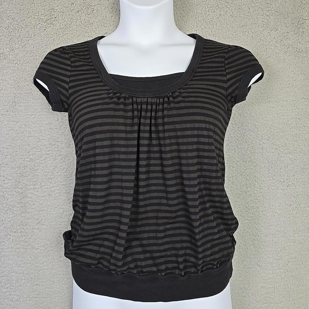 Self Esteem Women’s Short Sleeve Top Blouse Black/Brown Striped Size XL